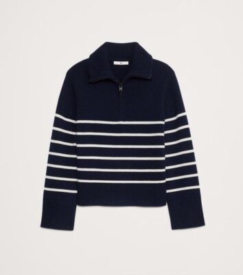 Banana Republic 100% Cashmere Half-Zip Sweater Navy Blue White