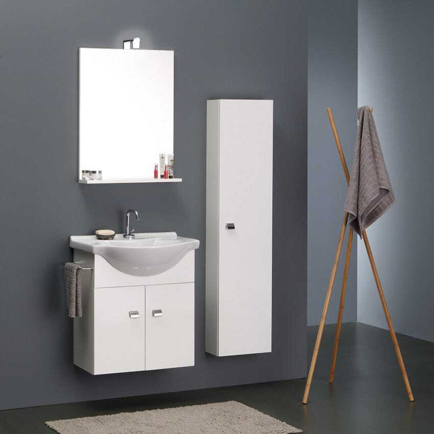 Kiamami Valentina MOBILE SOSPESO DA BAGNO 56 CM CON COLONNA BIANCA SIMPLY