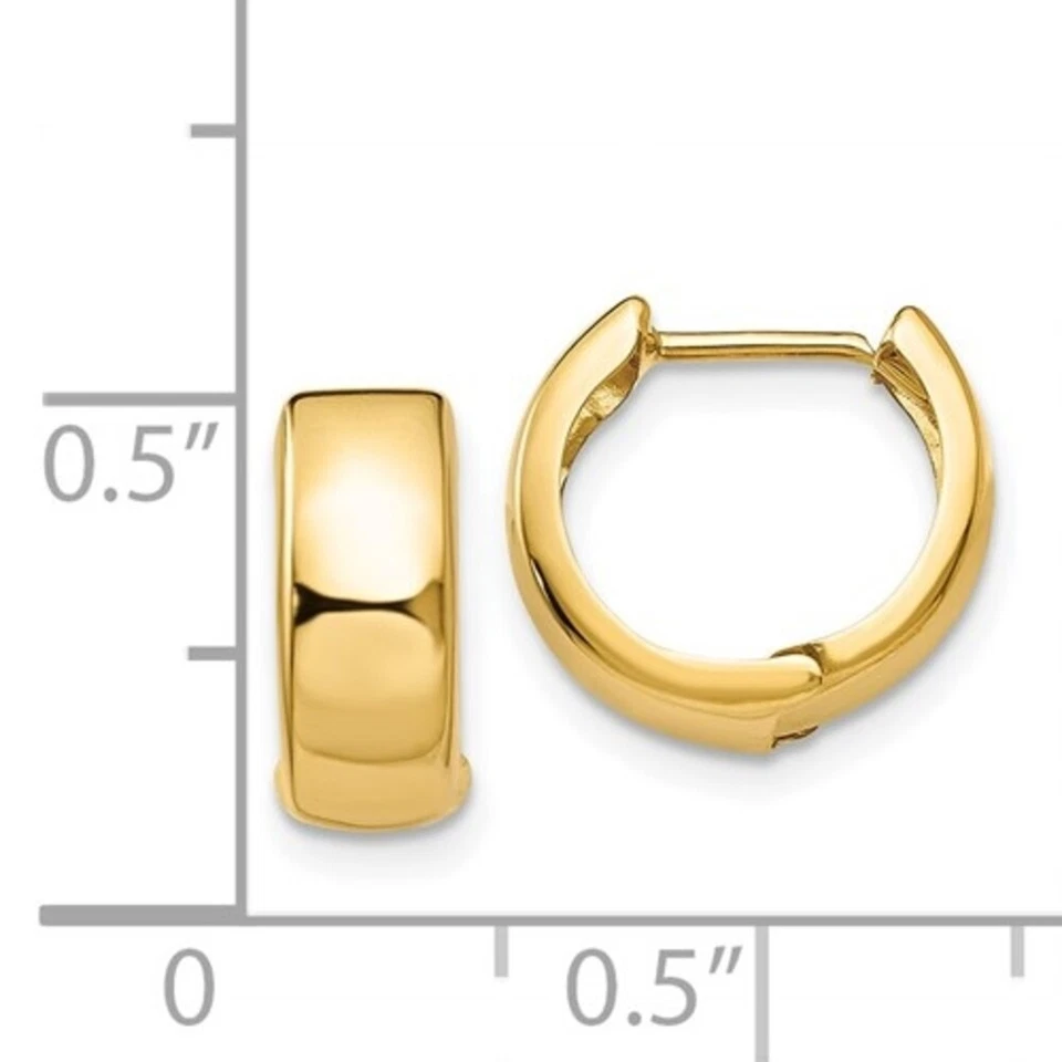 14K YELLOW GOLD SMALL ROUND HINGED HOOP EARRINGS HUGGIE HOOPS 4mm 0.5 INCH - Image 3 of 4