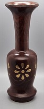 Hand Turned Wooden Vase With Brass Accents. 9 3/4" Tall. Great Condition