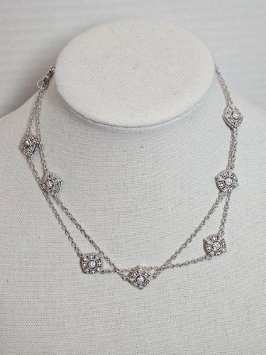 JUDITH RIPKA Sterling Silver Diamonique Station Necklace 36"
