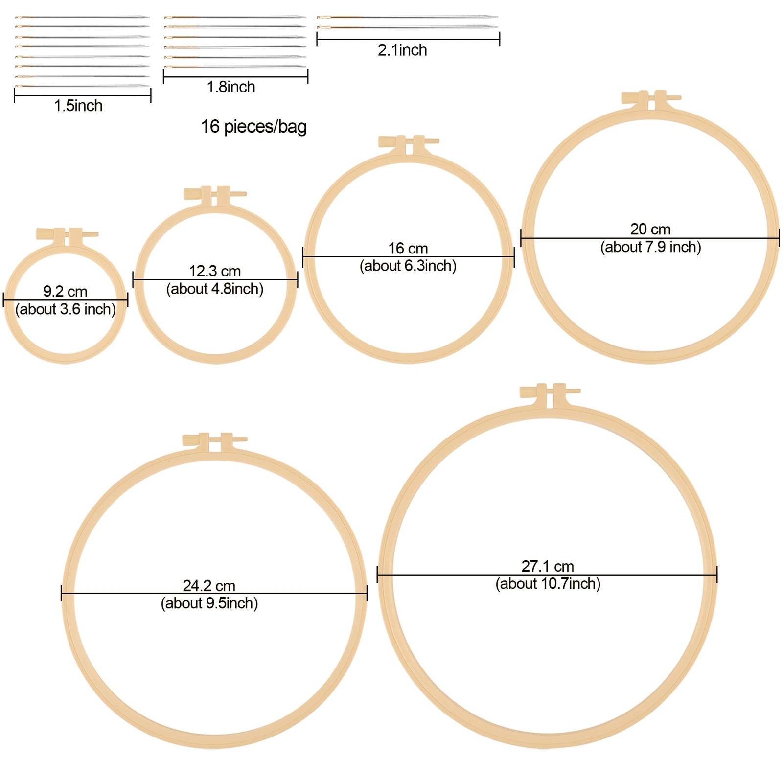 5 Pack Embroidery Hoop 3 to 8 In Plastic Circle Cross Stitch Hoop for Embroidery