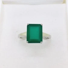 Green Onyx Octagon SHape Gemstone Ring For Women 925 Silver ring For Her