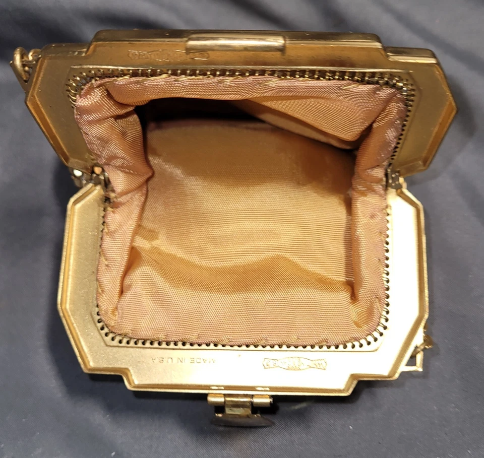 Bolso de Noche Whiting and Davis Vintage Malla de Metal Dorado Lentejuelas Cierre Raro Elegante Foto 2 de 4