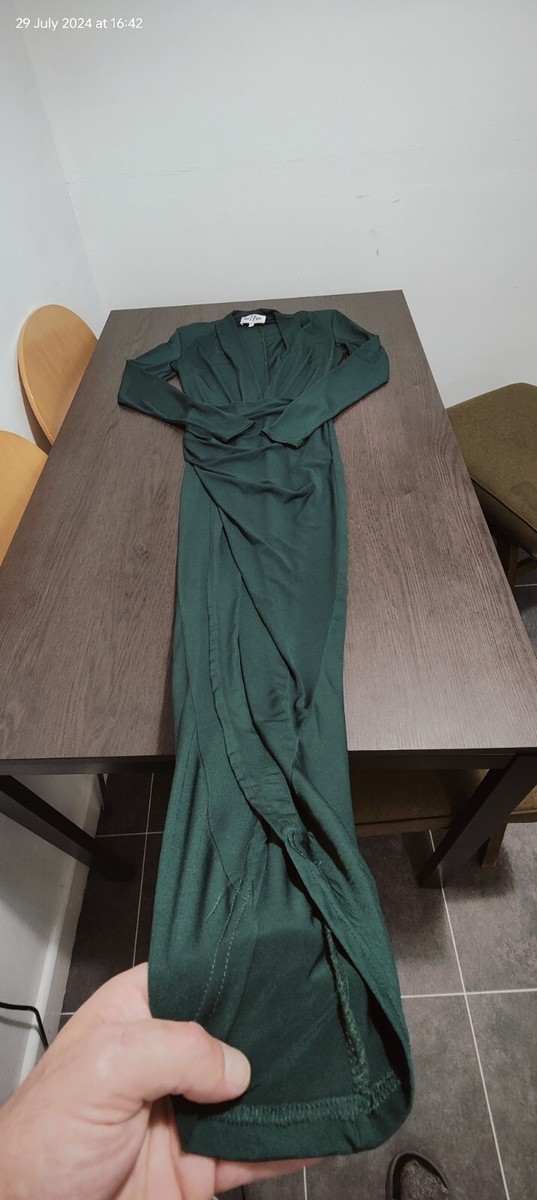 Vestry Green Long Sleeve Plunge Front Dress Size UK