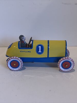 Schylling 1990s Vintage Race Car tin windup toy box key COA | eBay