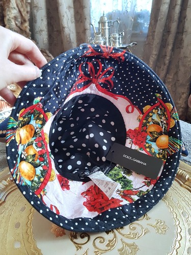 NWT $800 Dolce & Gabbana Carretto Print Wide Brim Bucket Hat, 57 cm (7 in) - Picture 15 of 19