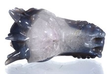 5"Natural Geode Agate Dragon Skull Carving,Reiki Healing#25S45