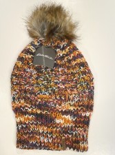 NWT Eddie Bauer Women’s Cabin Faux Fur Pom Beanie New Winter Multi Color Knit