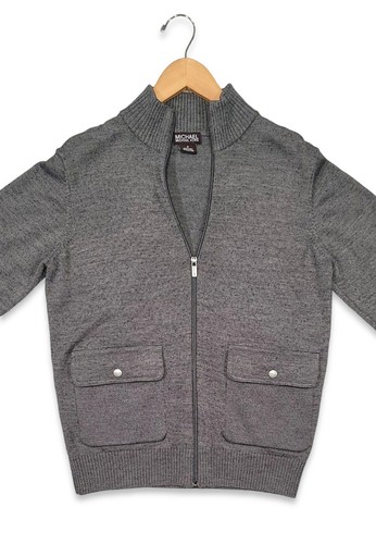MICHAEL KORS Mens, Small Gray Wool Blend Business Casual Preppy Zip Up Sweater - Picture 4 of 12