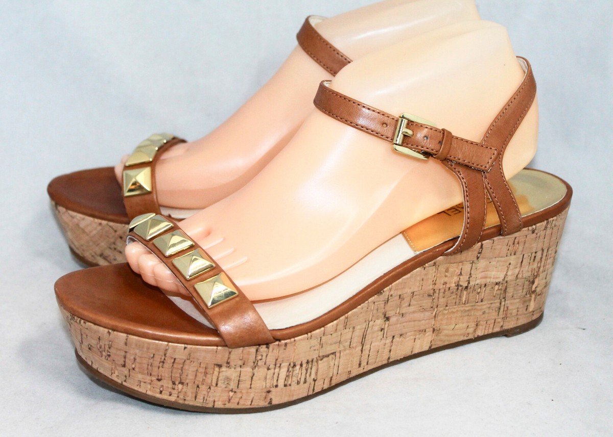 MICHAEL KORS Persia Cork Platform Sandal Wo's 10M Brown w/ Gold
