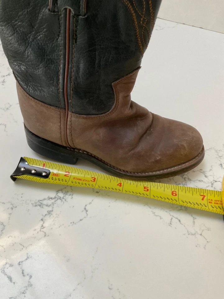 Justin Botas Vaqueras Niños Pequeños Jóvenes Talla 8.5 Marrón Cuero Western Foto 3 de 4