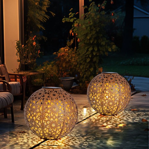 Solarlampe Außen Steckleuchte Terrassenleuchte Gartendeko Kugel rost LED 2er Set - Bild 8 von 12