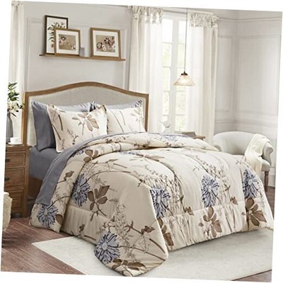 Joyreap 7 Piece Bed in a Bag King, Elegant King-7pieces Floral Light-khaki