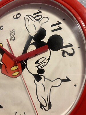 Vintage Walt Disney Mickey Mouse Red Wall Clock Lorus Quartz Japan