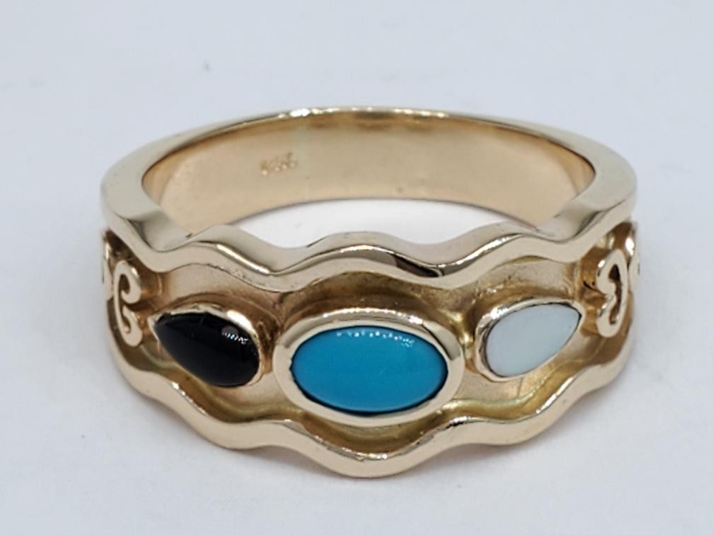 14K Solid Yellow Gold Simulate Gemstone Ring Size… - image 1