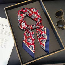 Red Paisley Square Scarf Silk Feel Women Satin Headband Neck Wrap Accessory