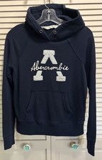 Abercrombie Sweatshirt Hoodie Size Sm Long Sleeve Embroidery Logo Navy/White