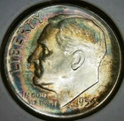 1954__Unc Rainbow Toner__Roosevelt Dime__Raw Coin