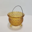 Indiana Glass Amber Windsor Button Cauldron, Great For Halloween/Witchy