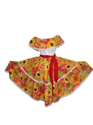Floral Jibarita Campesina Dress - Puerto Rican & Nicaraguan S / Yellow