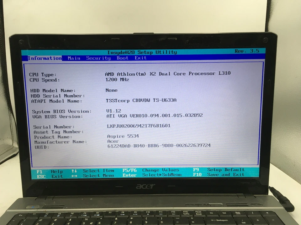 ACER ASPIRE 5534 1121 - BOOTS TO BIOS - AMD ATHLON X2 - 4GB RAM - 15" - READ-BB - Image 2 of 4