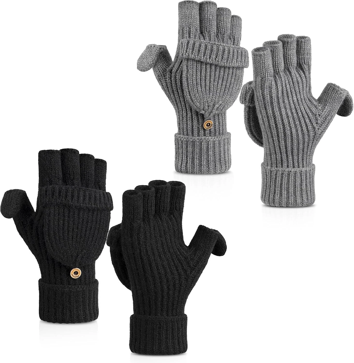 Winter Gloves for Women & Men | Convertible Fingerless Gloves for Cold Weather,W