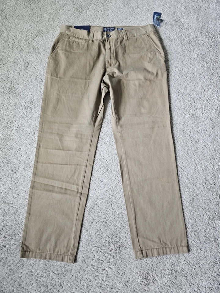 Calça chino AMERICAN RAG cáqui bronzeada masculina confortável elástica tamanho 38x32 slim fit nova com etiquetas - Imagem 2 de 4