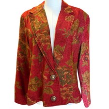 Painted Pony Womens Red Floral Tapestry Blazer Jacket Made in USA Medium