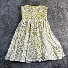 GUESS Los Angeles White Lace Strapless Dress Chartreuse Yellow Lining Size 6