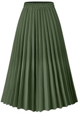Basoteeuo Green Pleated Skirt for Women Midi Length Summer High Waisted A Line