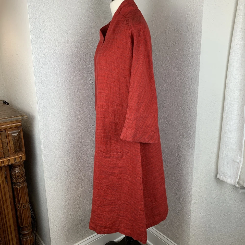 FLAX Long Linen Jacket Sz L Red Lagenlook Layered Dress Look Top “Stepping Out” - Image 2 of 4