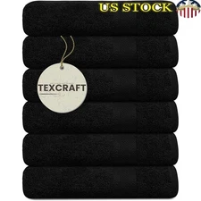 Premium Black Cotton Bath Towels Set of 6 Highly Absorbent Quick Dry Plush New