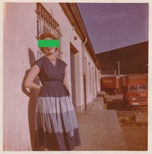 Photo Laughing Woman in Dress with Opel Flash in Background Car Snapshot