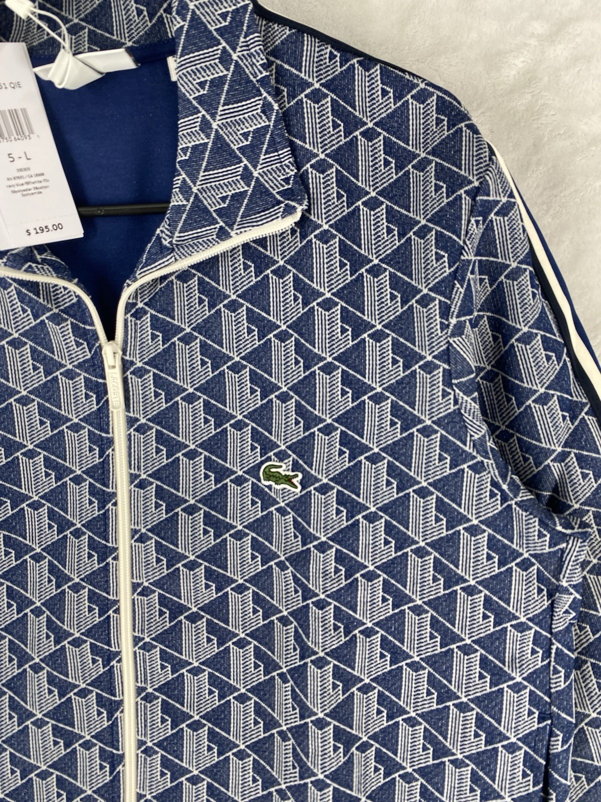 Lacoste Jacket Men's 5 Large Blue Paris Monogram Zip Up Track Golf Tennis $195 thumbnail 4