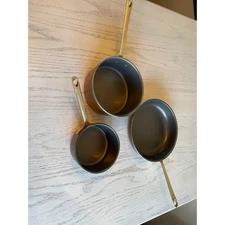 Vintage Copper Saucepans Pots Set 3 Small Sauce Pans Saucepots Kitchen Cookware
