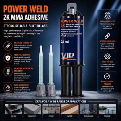 VIP Powerweld 2K MMA Strukturkleber hochfeste Metall- & Kunststoffbindung