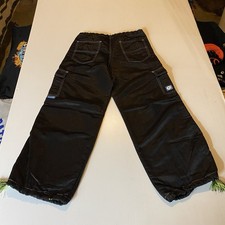 VTG 90s Kik Girl Shiny Black Baggy Rave Pants Sz L Kikwear Caffeine Womens Raver