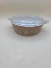 Vintage PYREX Early American 1 Pt. Covered Casserole, Gold on Brown, ca. 1962-71
