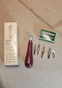 Vintage No. 1 Speedball Linoleum Cutter Tool w/ 5 Blades Original Box