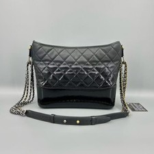 Chanel Gabrielle Hobo Black Quilted Calfskin & Patent Leather Bag Auth