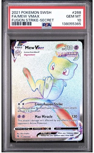💎 2021 PSA 10 Mew VMAX Secret Rare #268 SWSH Fusion Strike GEM MINT  💎