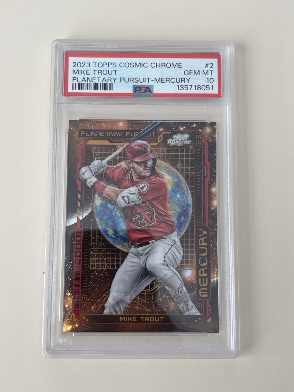 2023 TOPPS COSMIC CHROME PLANETARY PURSUIT MERCURY #2 MIKE TROUT PSA 10