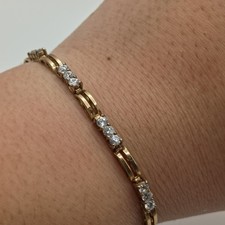 Vintage Gold Tone Cubic Zirconia Wave Link Tennis Bracelet Size 6.5