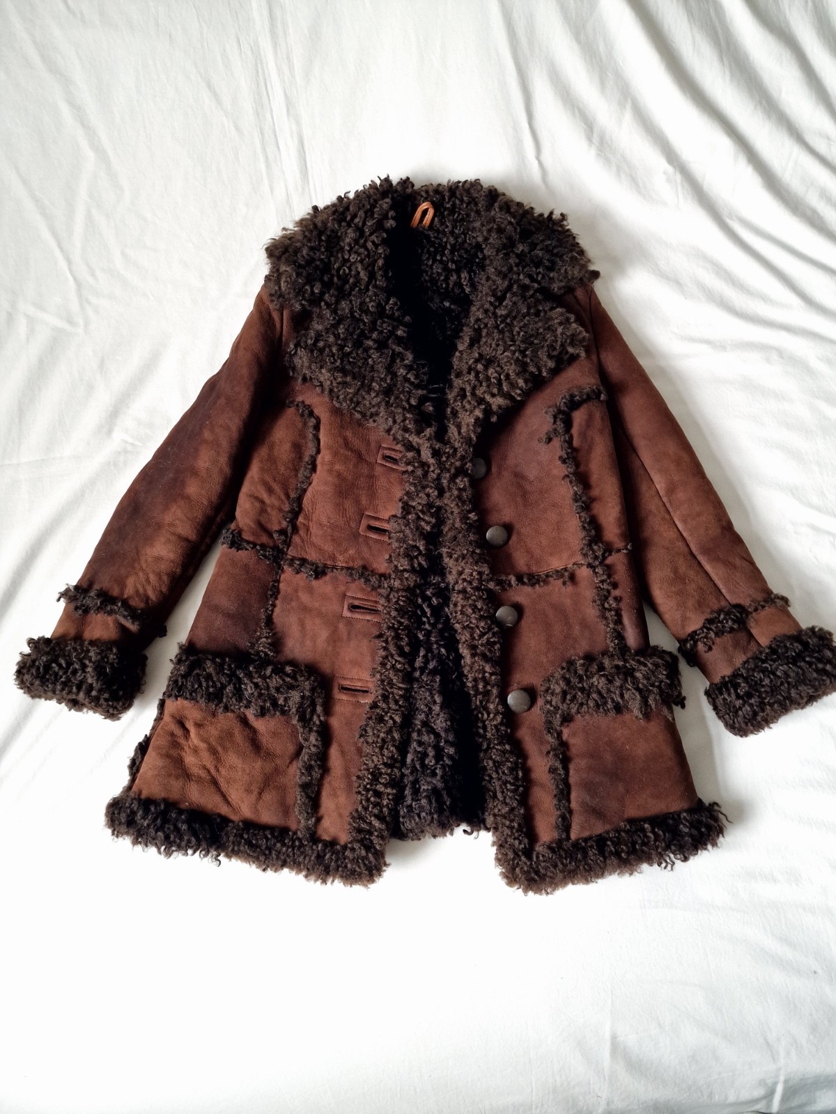 Unique Rare Vintage Y2k Genuine Sheepskin Curly Hair Size 8 UK Small Brown Coat image 2