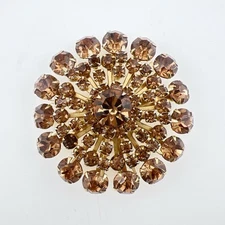 Vintage Rhinestone Brooch Atomic Starburst Flower Pin Glass Crystals 2" Orange