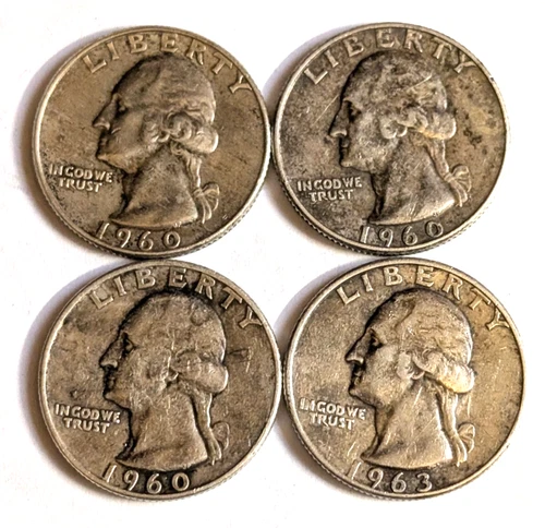 4-Coin Lot • Washington Quarters (1960-63) • 90% Silver • Ships Fast