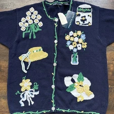 Vintage Eagles Eye NEW Cardigan Sweater XL Spring Flowers Bonnet Easter NWT D3