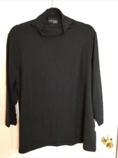 Attitudes By Renee Black Slinky 3/4 Sleeve Mock Neck Tunic Stretch Top L