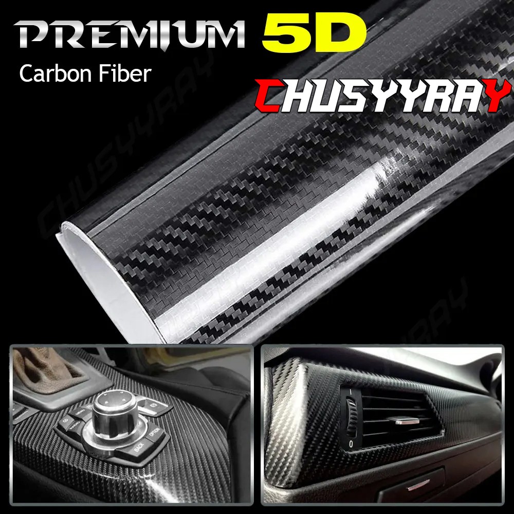 5D Glossy Carbon Fiber Vinyl Film Car Interior Wrap Stickers Auto Bubble-Free
